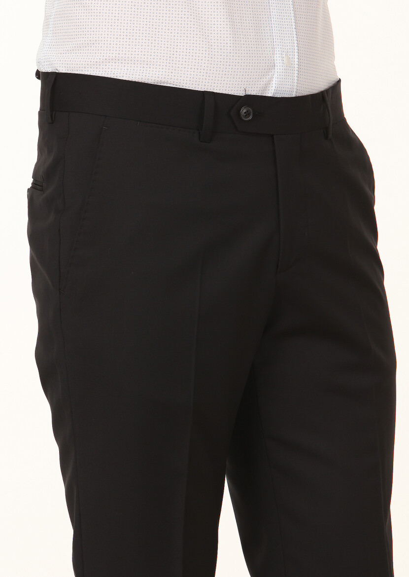 Black Material Modern Fit Classical 100% Wool Trousers - 3