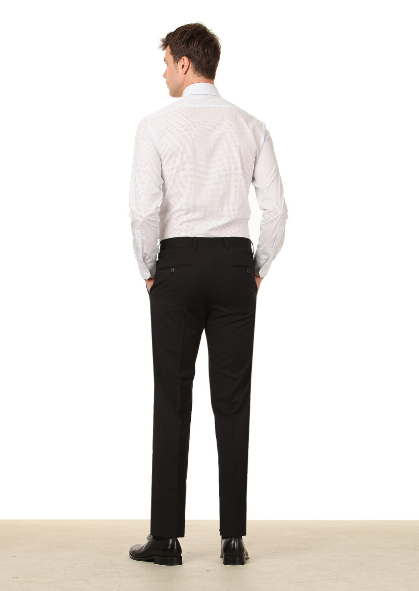 Black Material Modern Fit Classical 100% Wool Trousers - 4