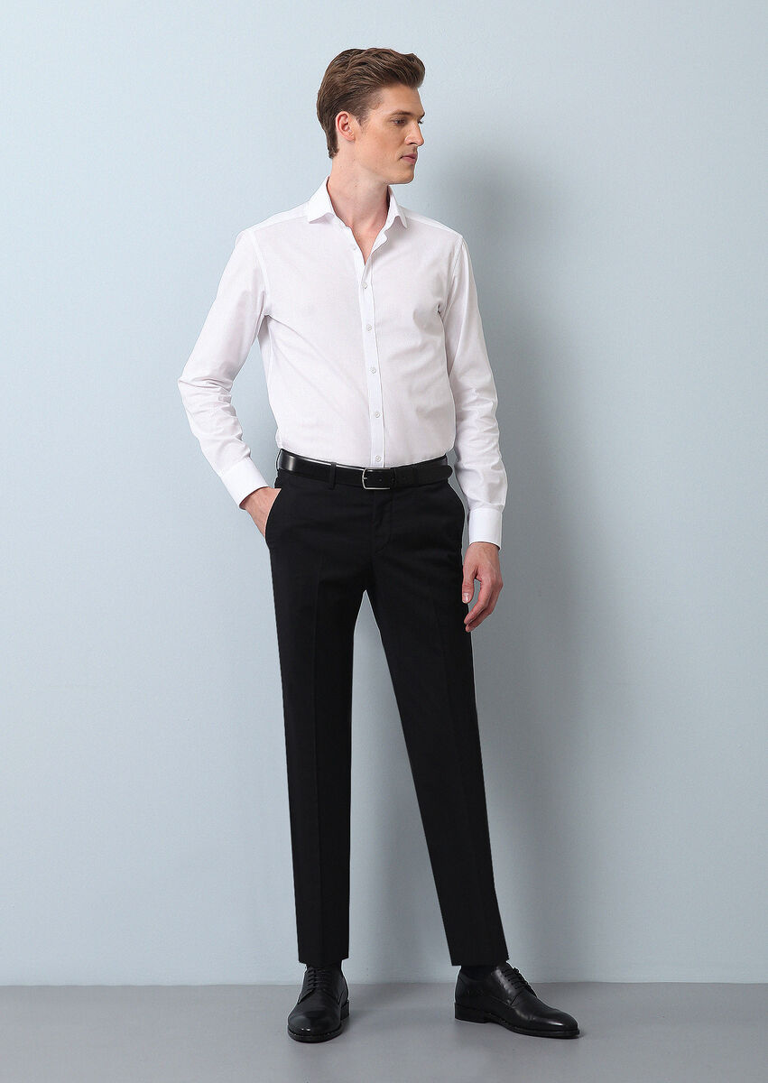 Black Material Modern Fit Classical 100% Wool Trousers - 1