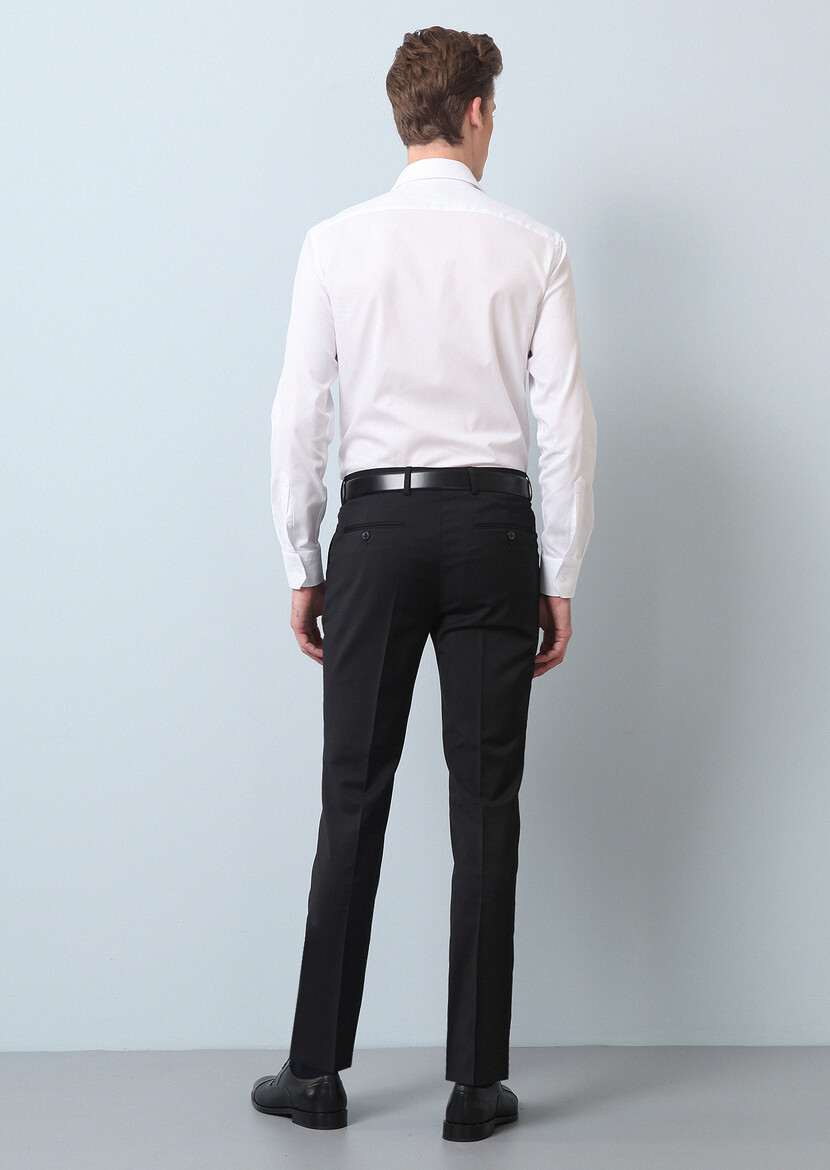 Black Material Modern Fit Classical 100% Wool Trousers - 5