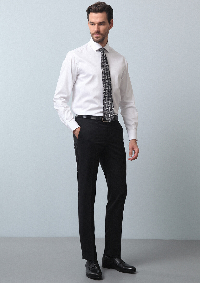 Black Material Modern Fit Classical 100% Wool Trousers 