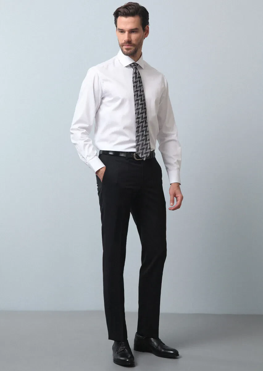 Black Material Modern Fit Classical 100% Wool Trousers - 4