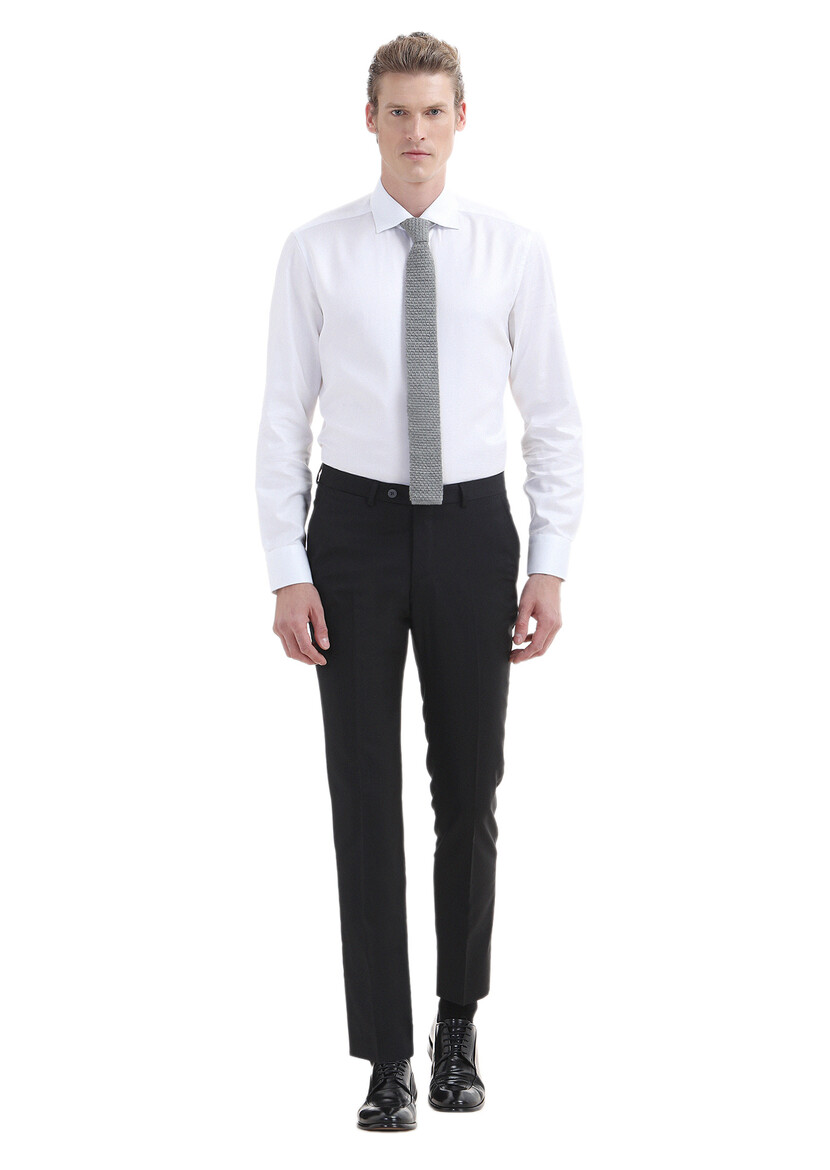 Black Material Modern Fit Classical 100% Wool Trousers 