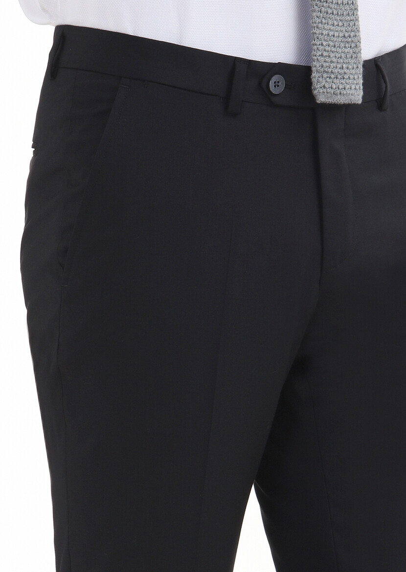 Black Material Modern Fit Classical 100% Wool Trousers - 3