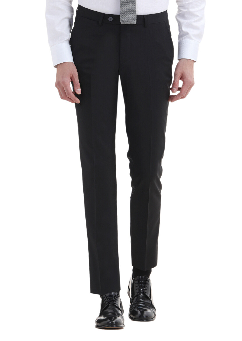 Black Material Modern Fit Classical 100% Wool Trousers - 2