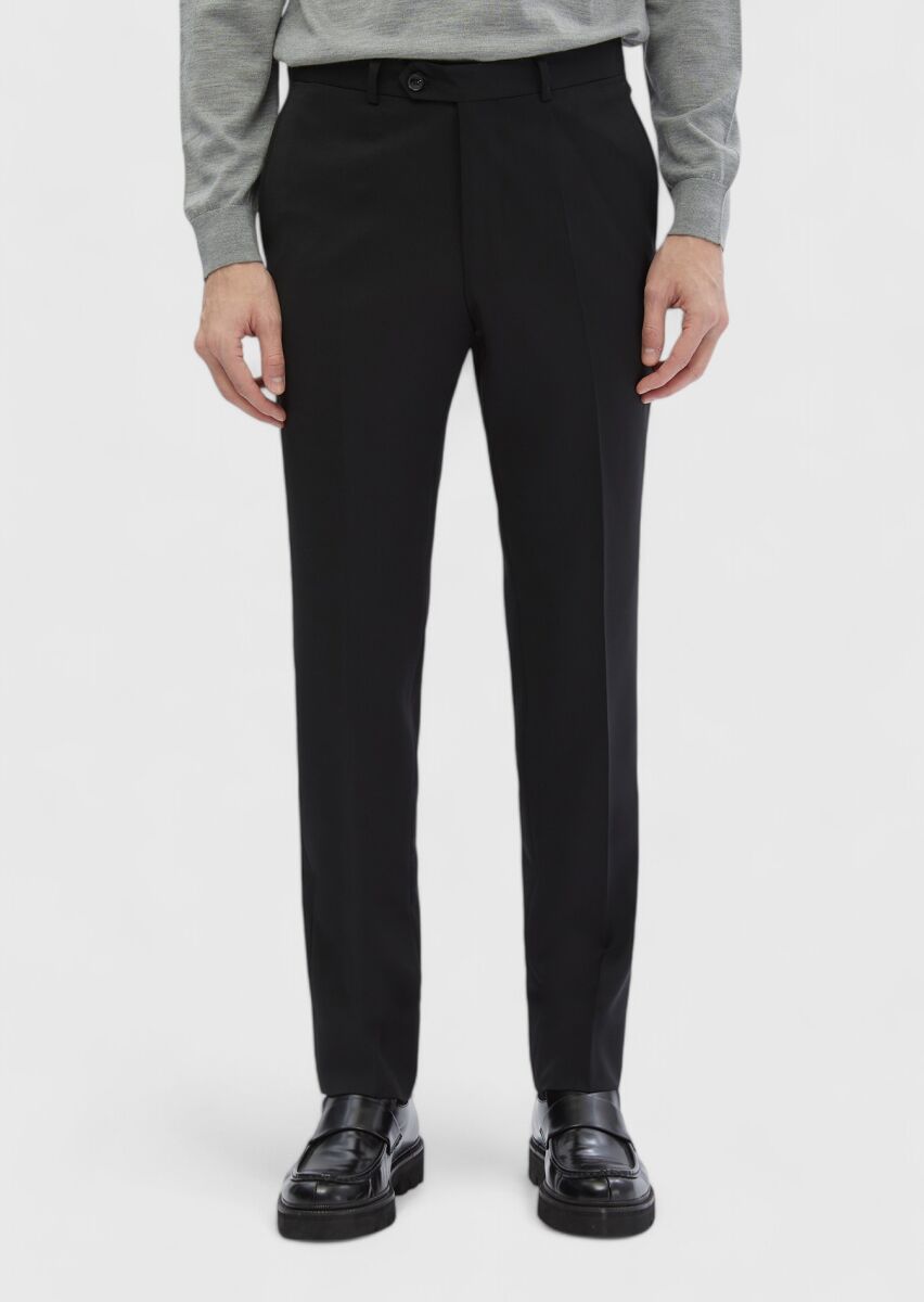 Black Material Modern Fit Classical 100% Wool Trousers - 3