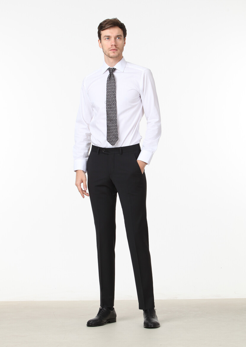 Black Material Modern Fit Classical Wool Blended Trousers - 1
