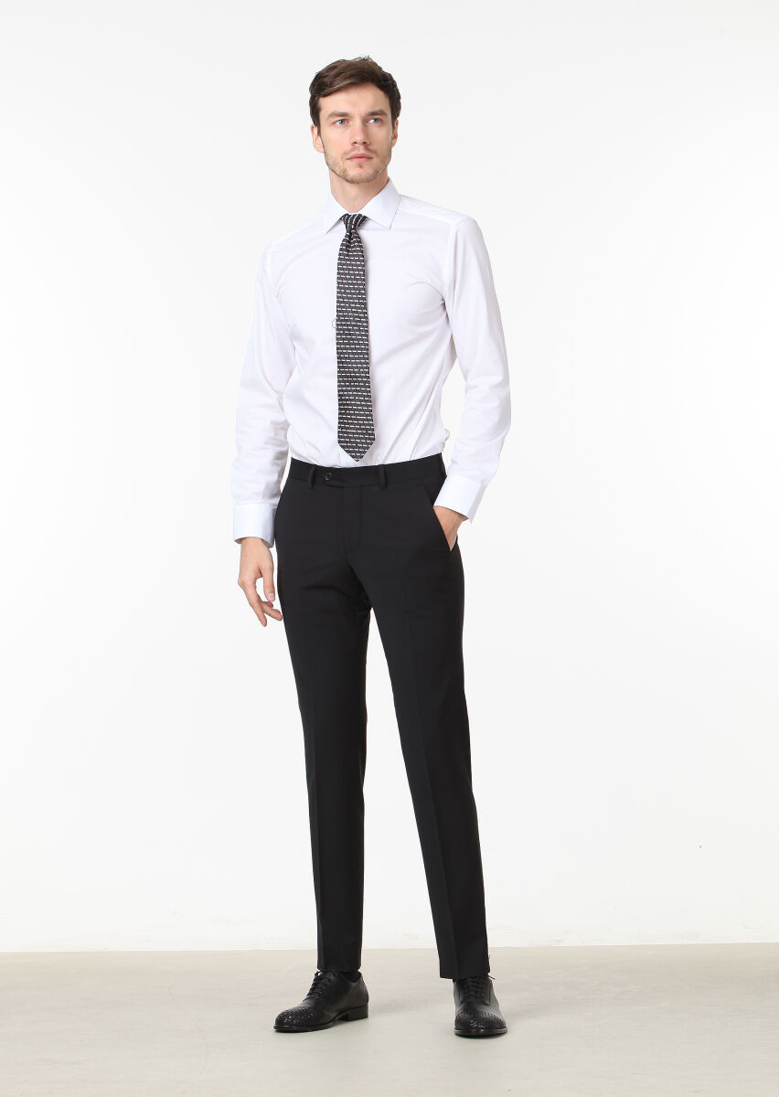 Black Material Modern Fit Classical Wool Blended Trousers - 1