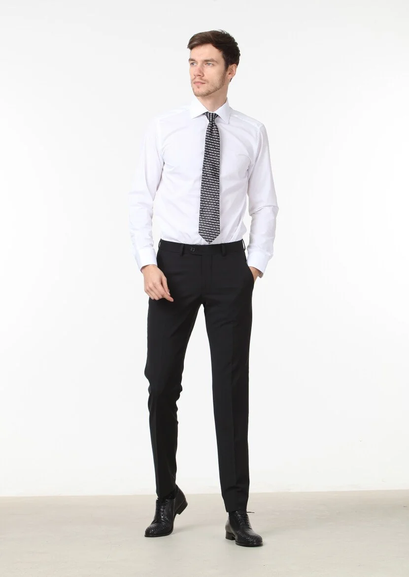 Black Material Modern Fit Classical Wool Blended Trousers 