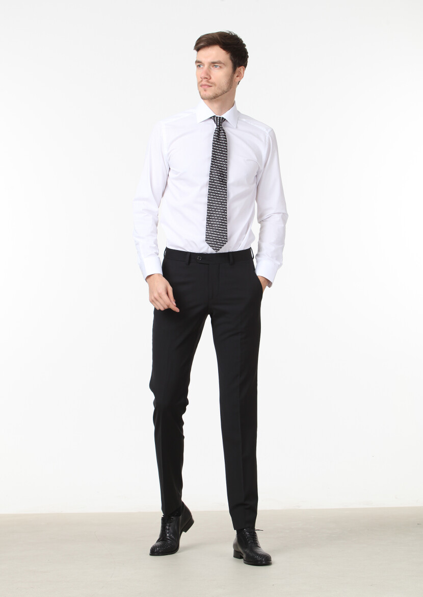 Black Material Modern Fit Classical Wool Blended Trousers - 2