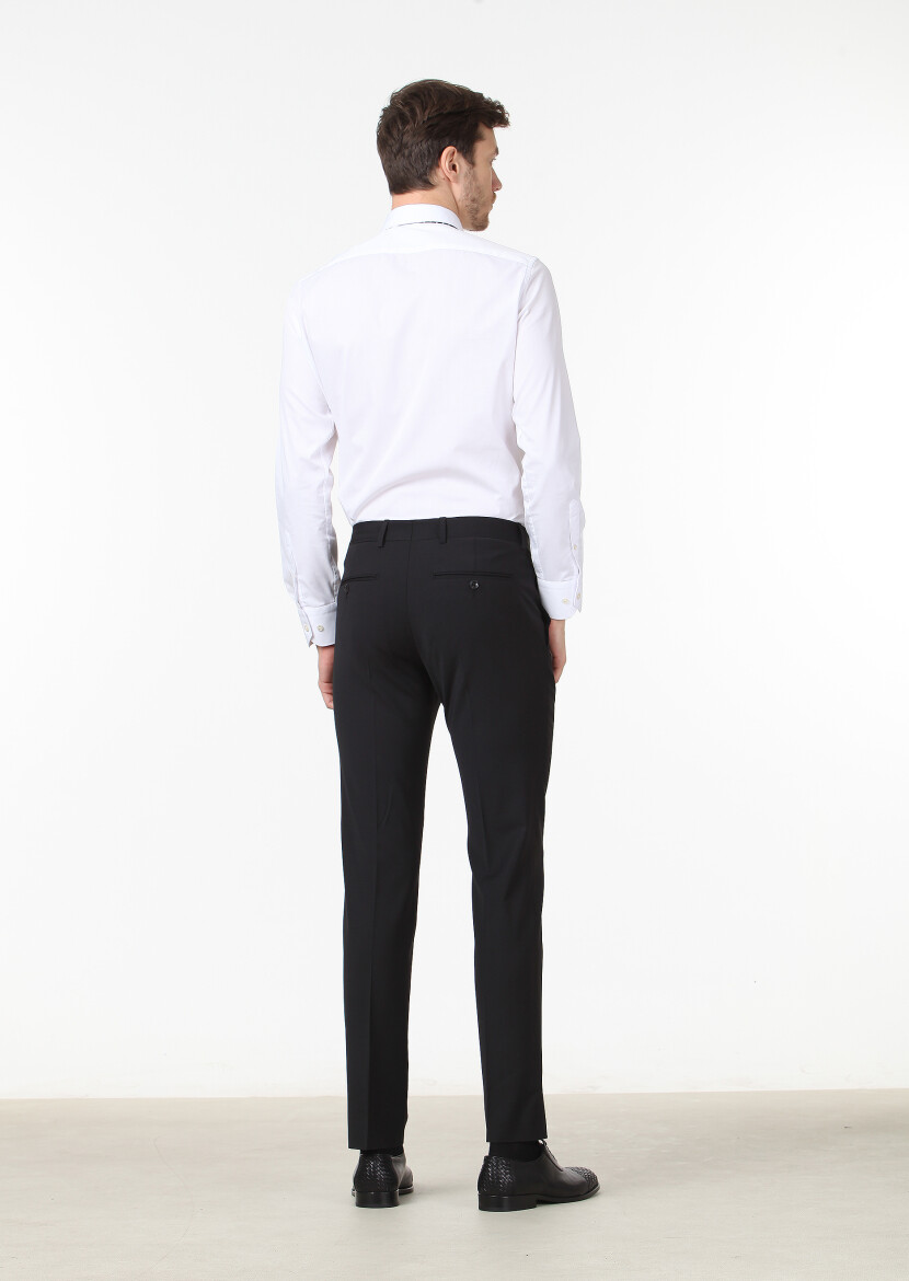 Black Material Modern Fit Classical Wool Blended Trousers - 4