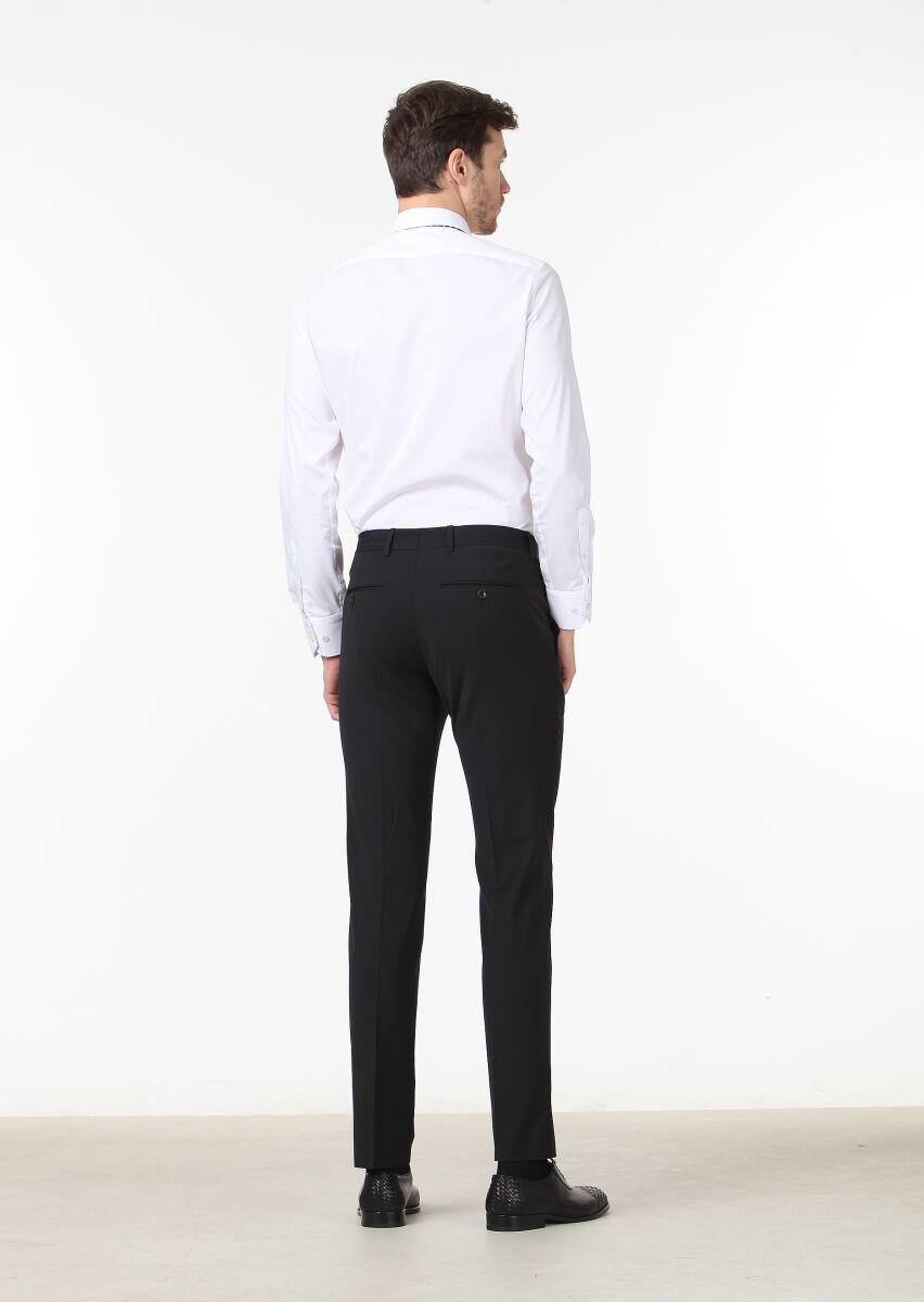 Black Material Modern Fit Classical Wool Blended Trousers - 4