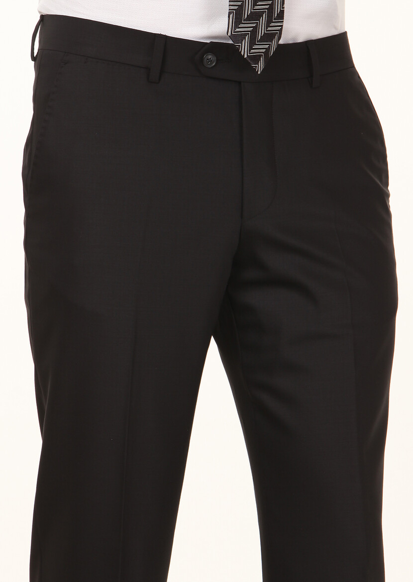 Black Material Modern Fit Classical Wool Blended Trousers - 3