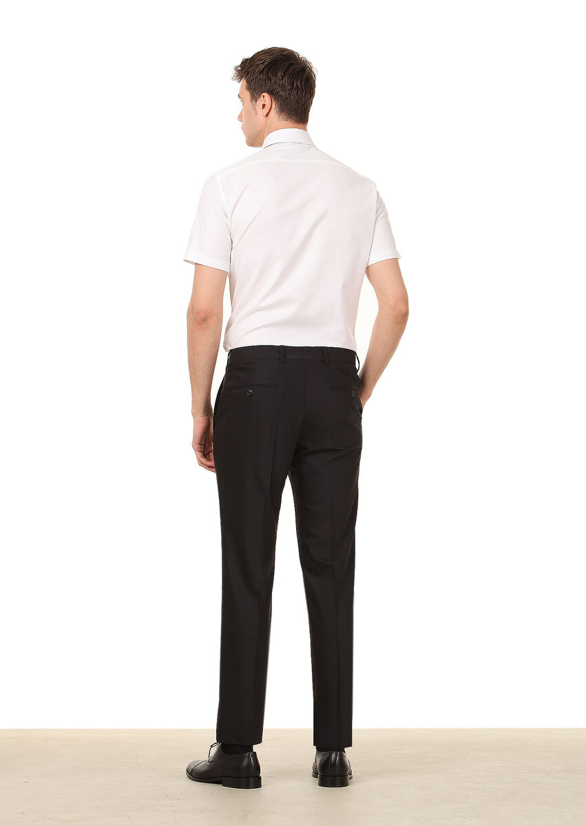 Black Material Modern Fit Classical Wool Blended Trousers - 4