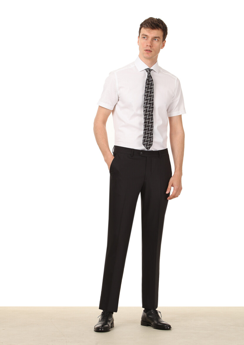 Black Material Modern Fit Classical Wool Blended Trousers - 2