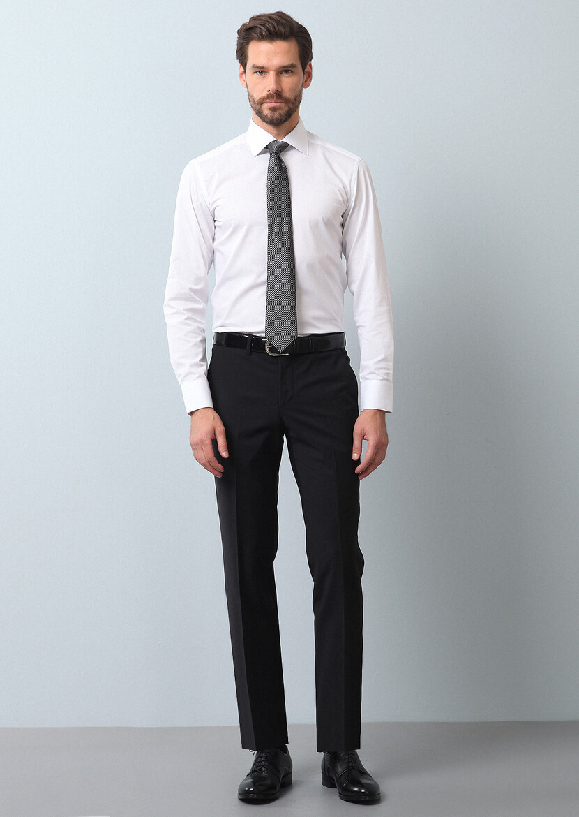 Black Material Modern Fit Classical Wool Blended Trousers 