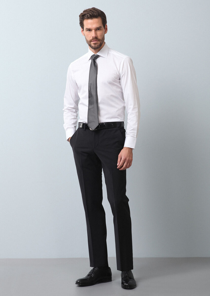 Black Material Modern Fit Classical Wool Blended Trousers - 1