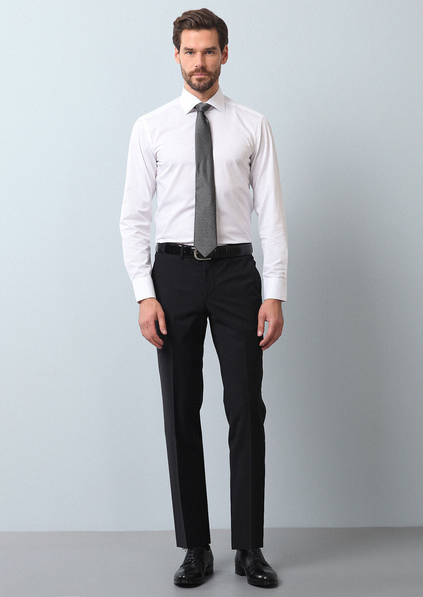 Black Material Modern Fit Classical Wool Blended Trousers - 2