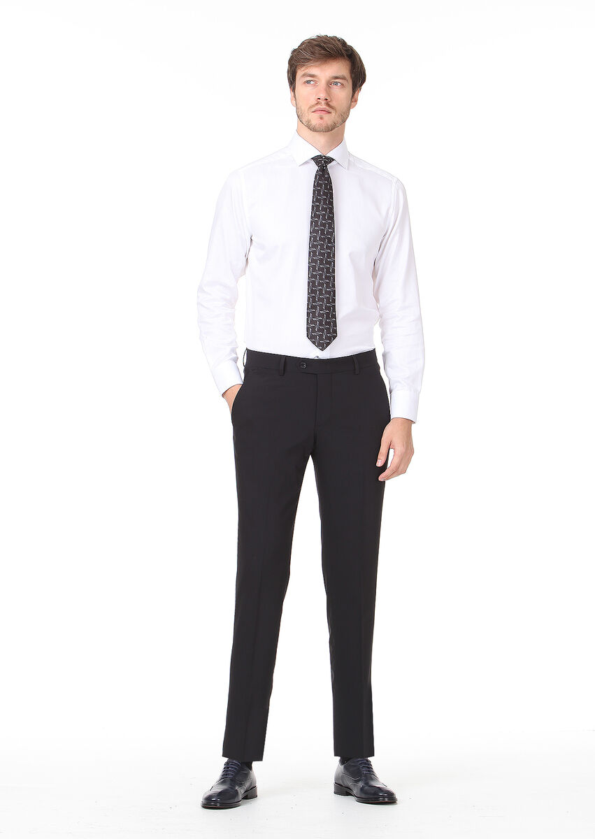 Black Material Modern Fit Classical Wool Blended Trousers - 2