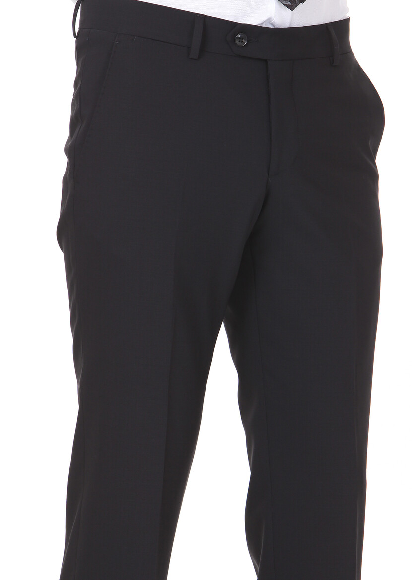 Black Material Modern Fit Classical Wool Blended Trousers - 3