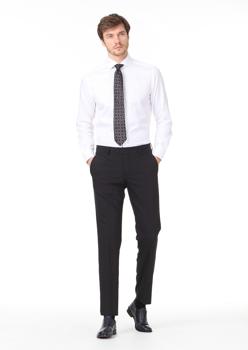 Black Material Modern Fit Classical Wool Blended Trousers - 1