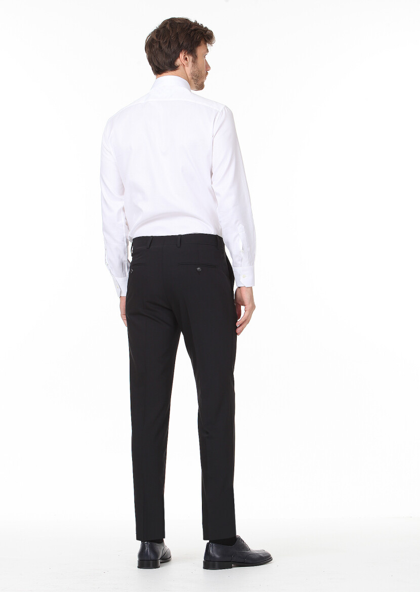 Black Material Modern Fit Classical Wool Blended Trousers - 4