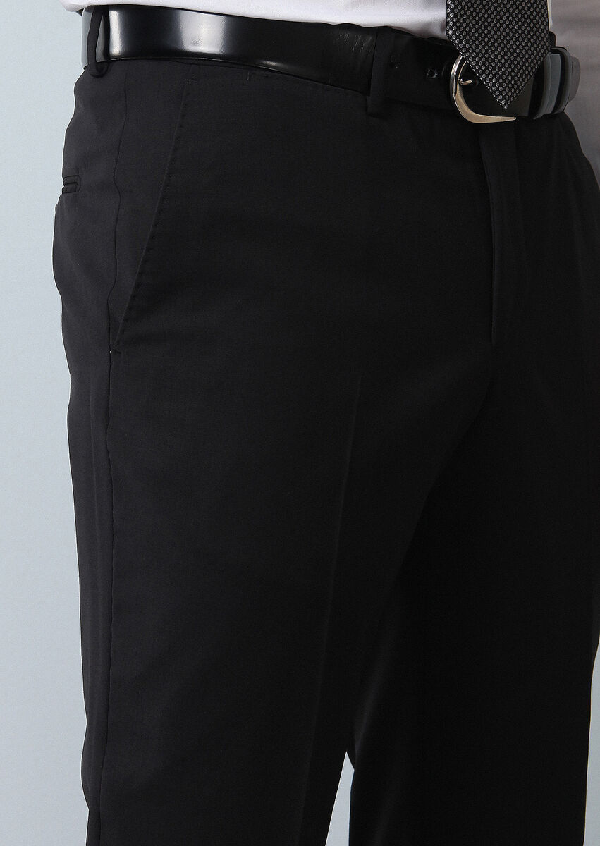 Black Material Modern Fit Classical Wool Blended Trousers - 3