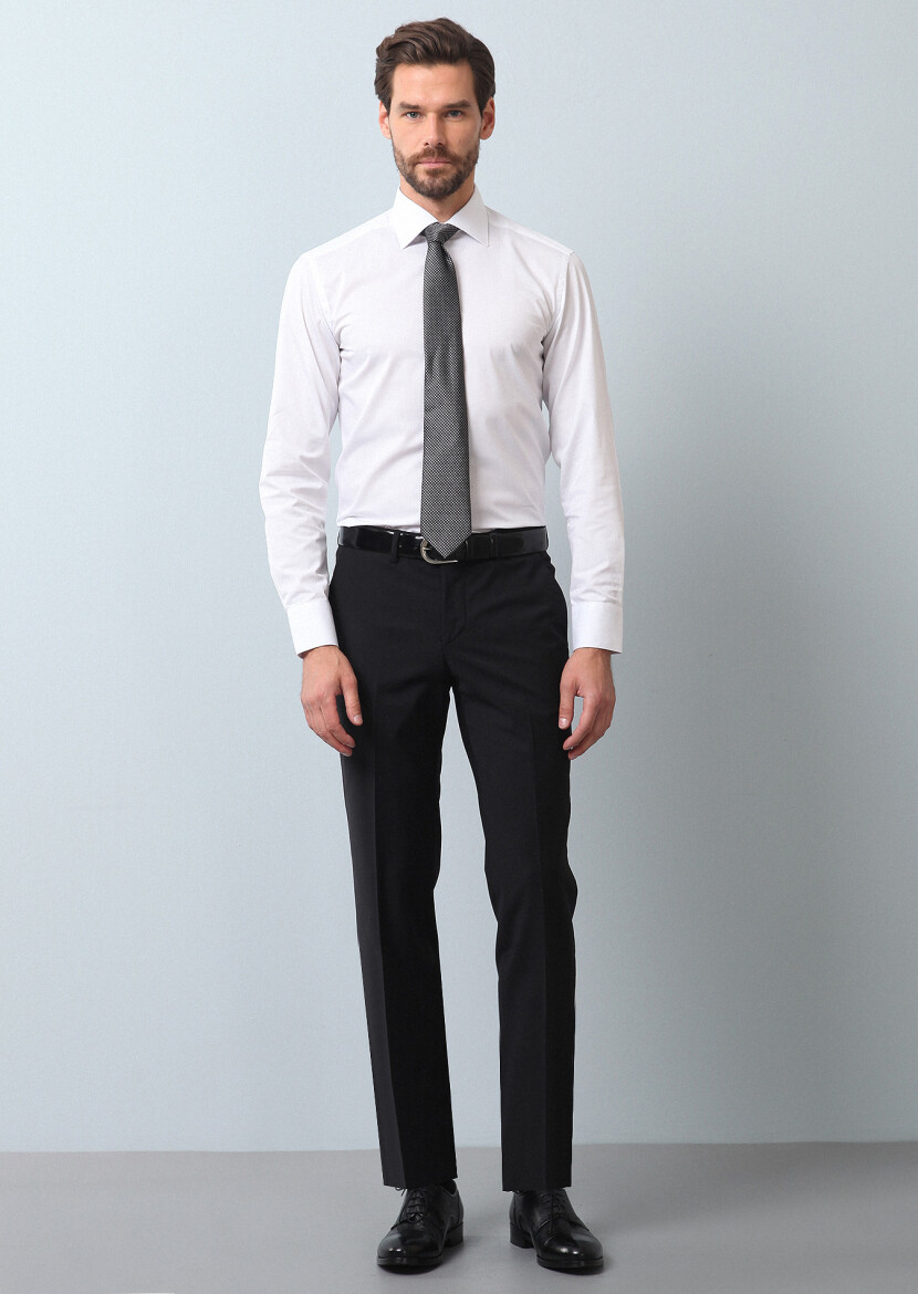 Black Material Modern Fit Classical Wool Blended Trousers - 1