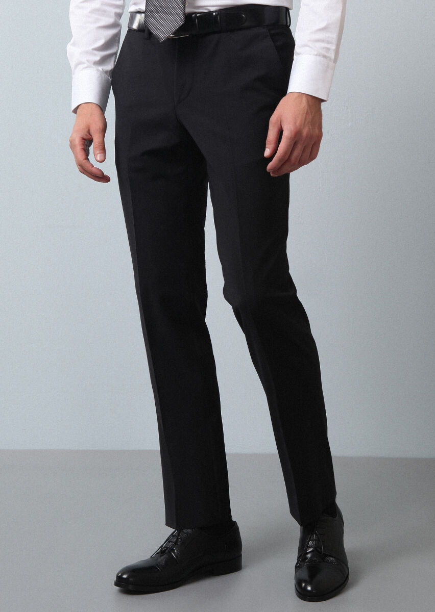 Black Material Modern Fit Classical Wool Blended Trousers - 4