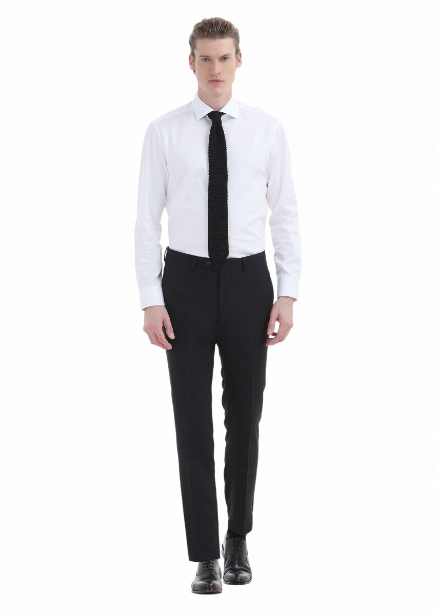 Black Material Modern Fit Classical Wool Blended Trousers - 1