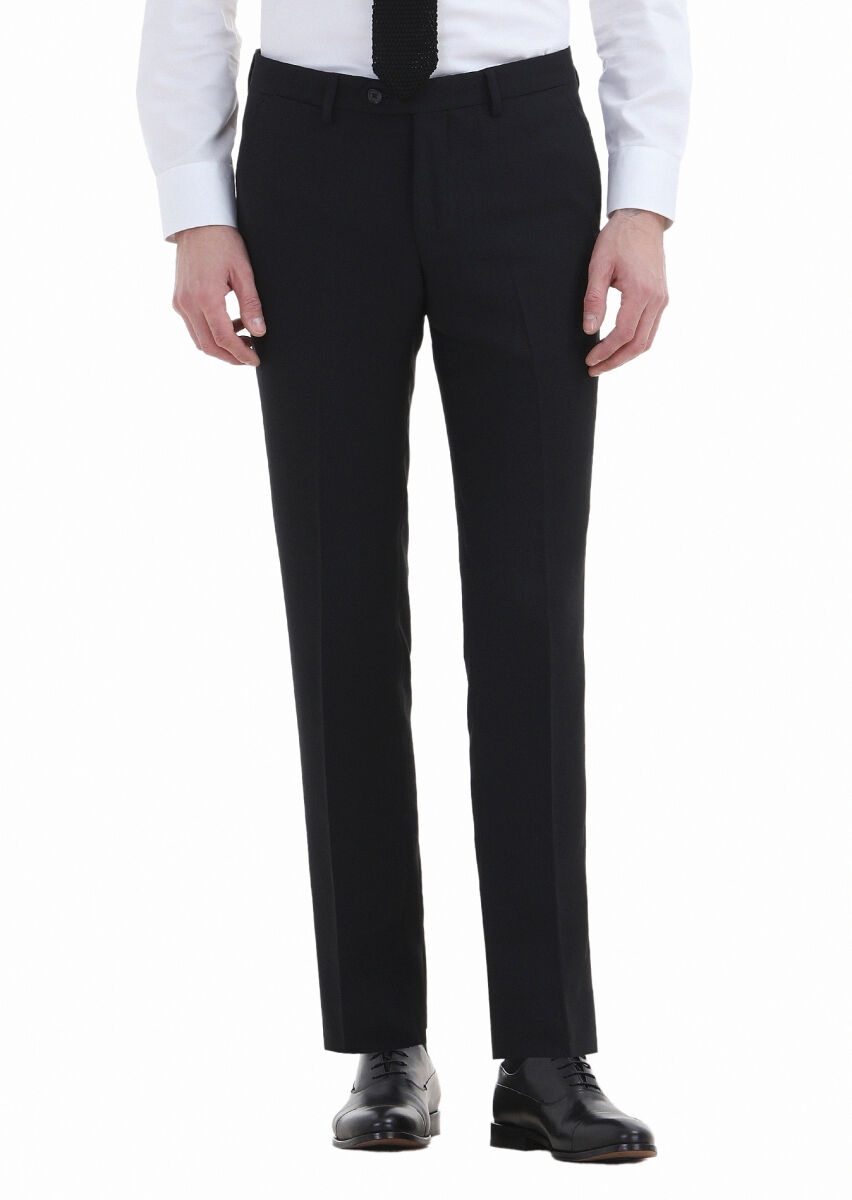 Black Material Modern Fit Classical Wool Blended Trousers - 2