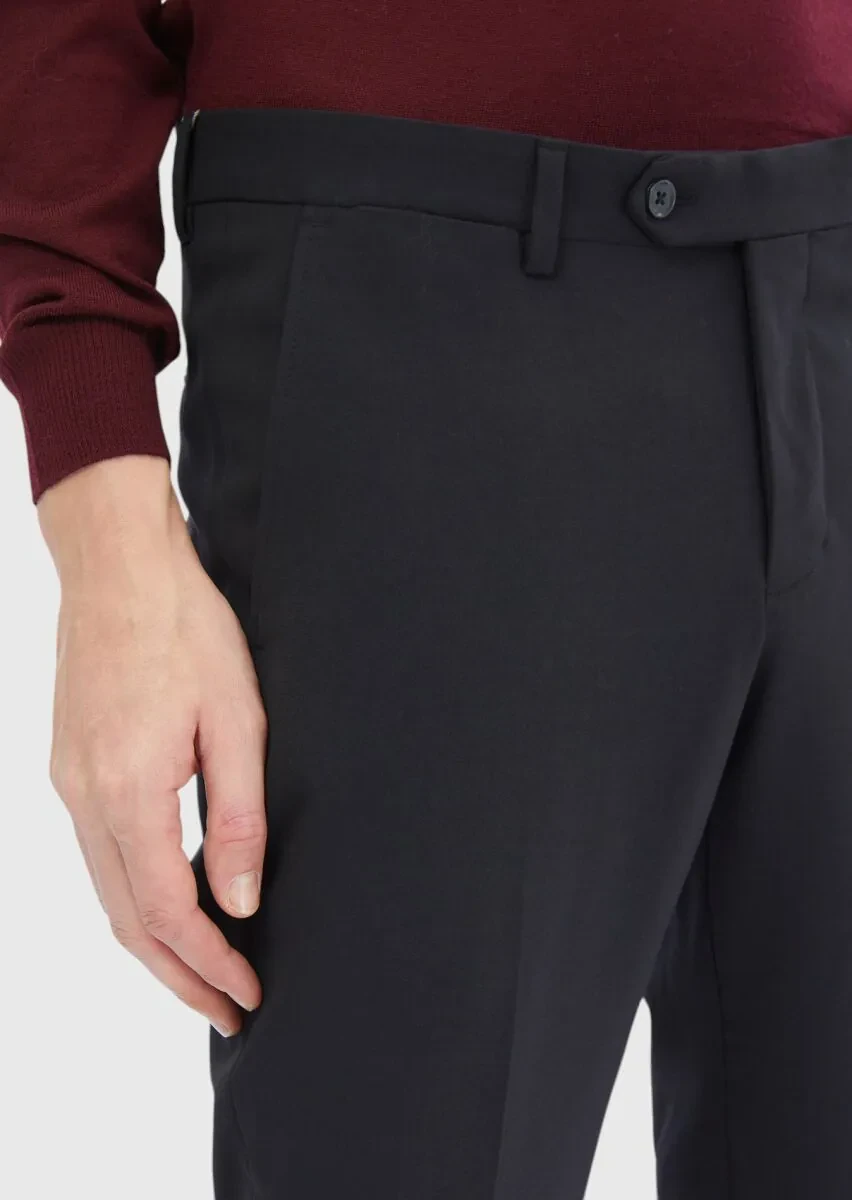 Black Material Modern Fit Classical Wool Blended Trousers - 3