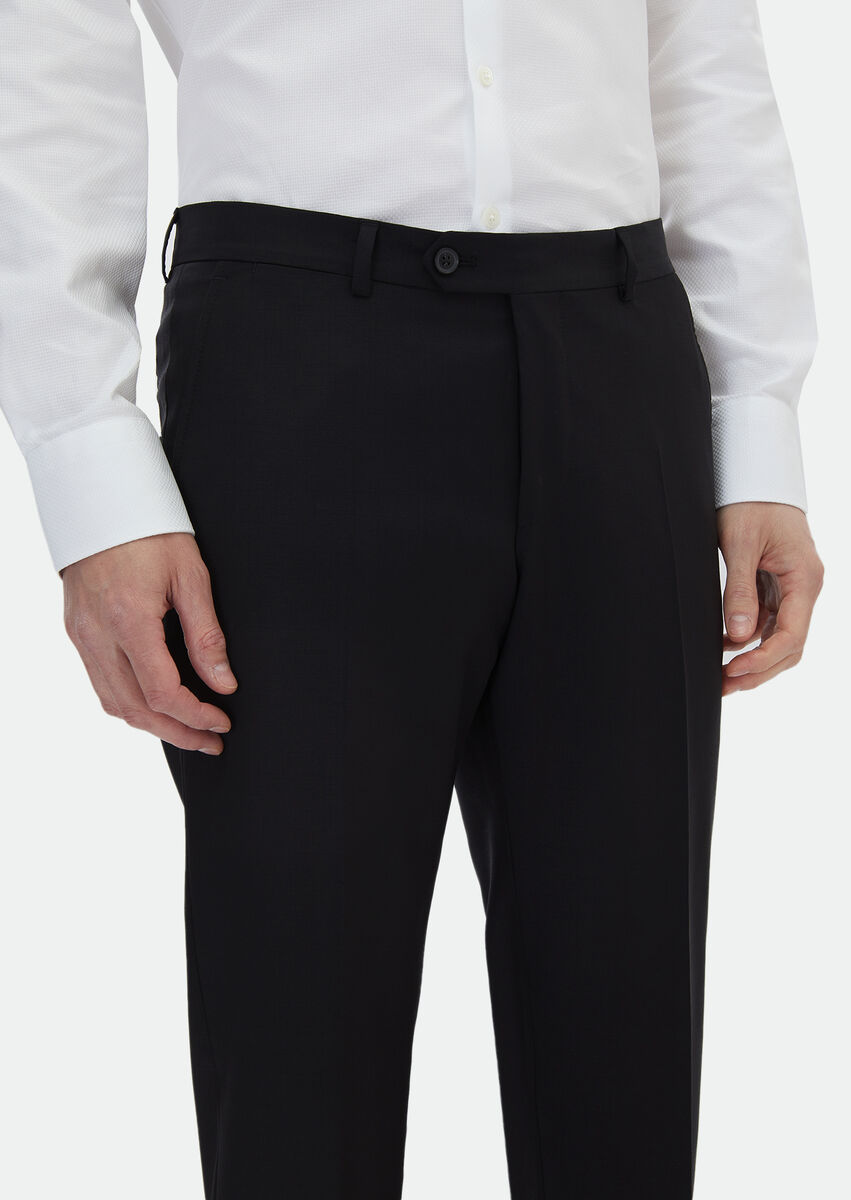 Black Material Modern Fit Classical Wool Blended Trousers - 4