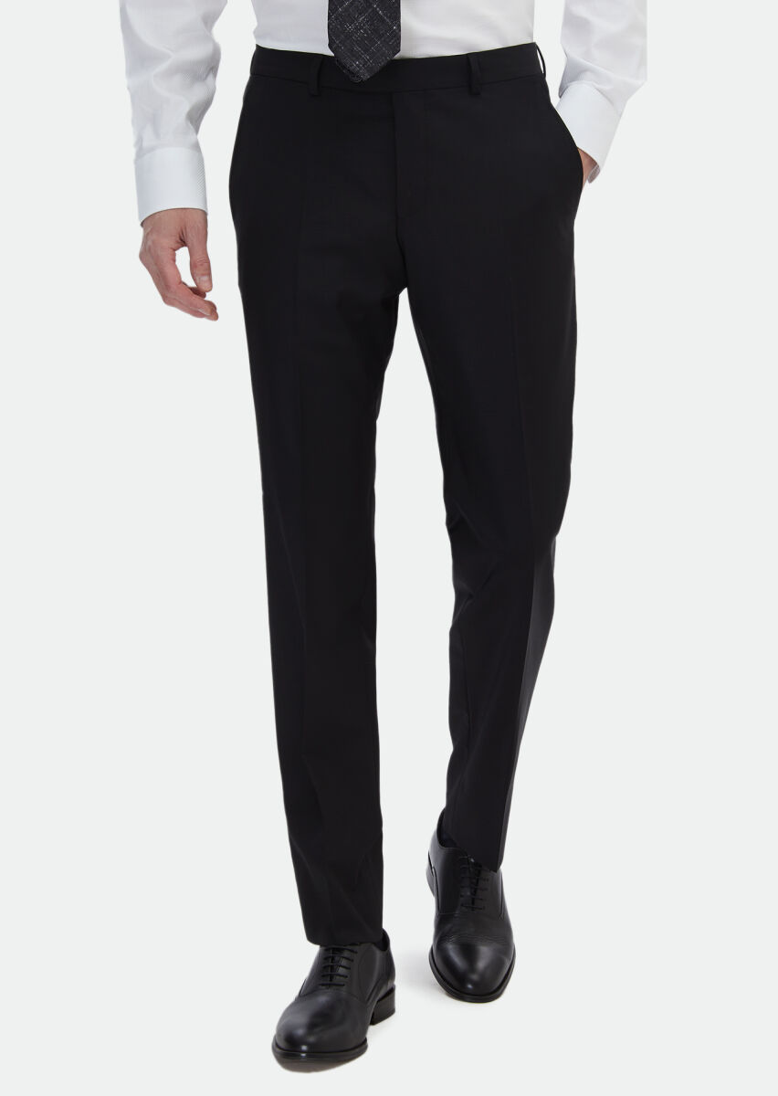 Black Material Modern Fit Classical Wool Blended Trousers - 3