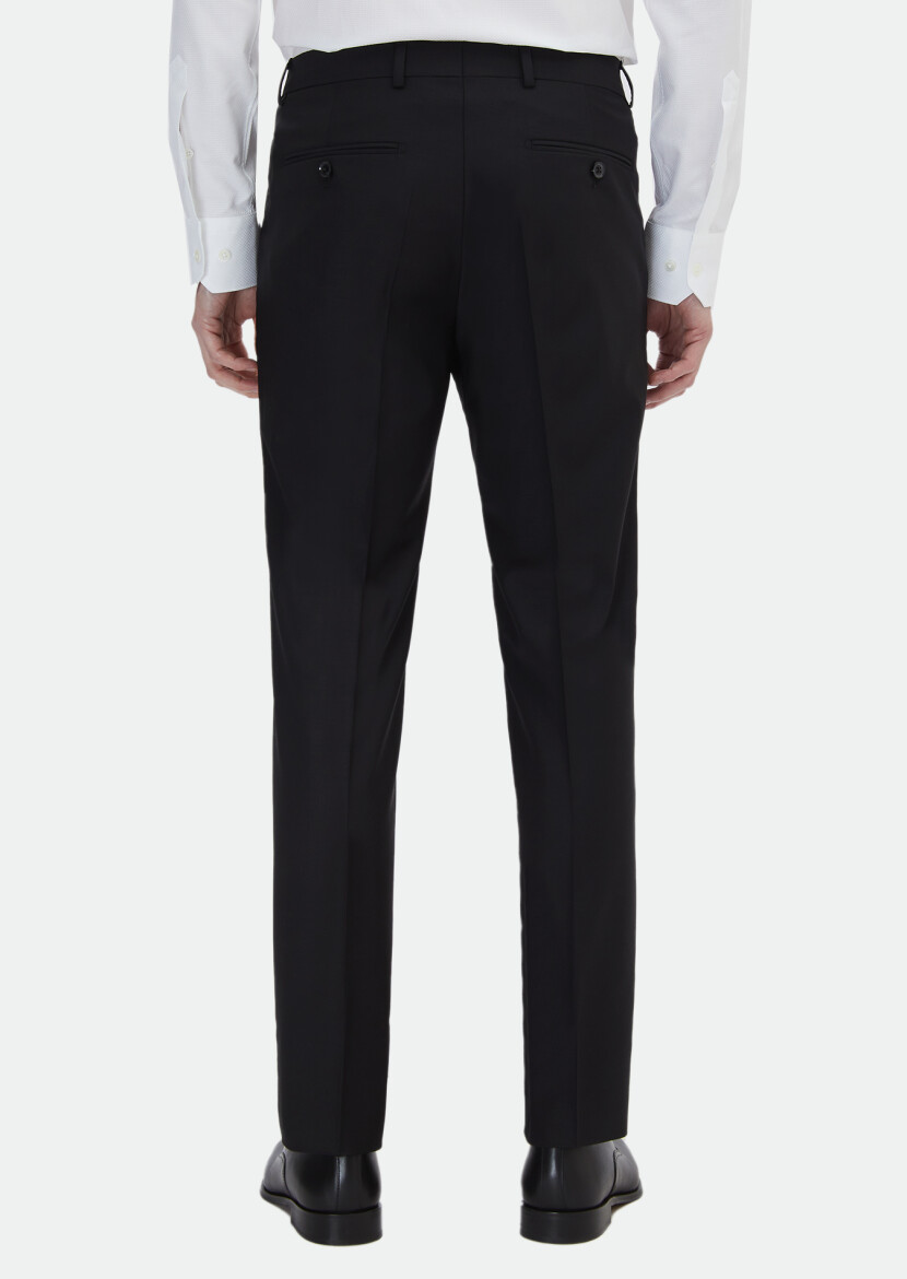 Black Material Modern Fit Classical Wool Blended Trousers - 5