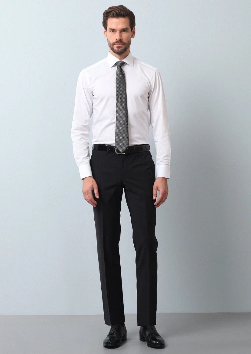 Black Material Modern Fit Classical Wool Blended Trousers - RAMSEY
