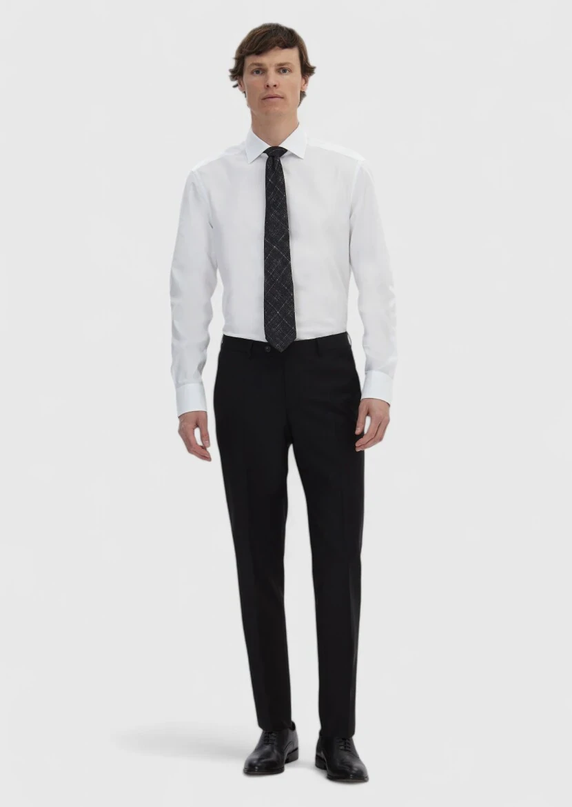 Black Material Modern Fit Classical Wool Blended Trousers - RAMSEY
