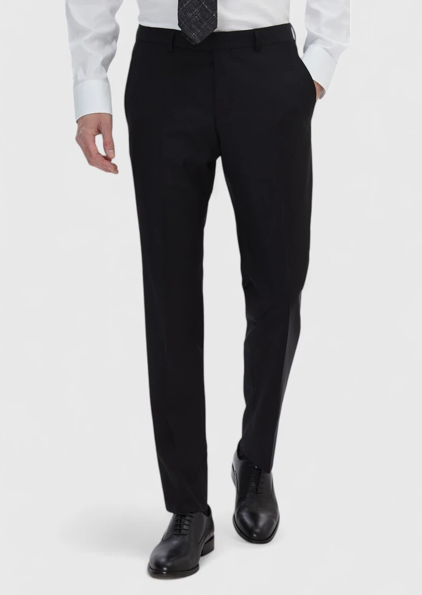 Black Material Modern Fit Classical Wool Blended Trousers - 3