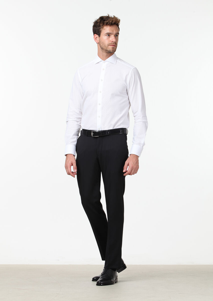 Black Material Regular Fit Classical 100% Wool Trousers - 1