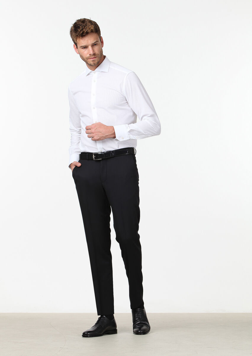 Black Material Regular Fit Classical 100% Wool Trousers - 2