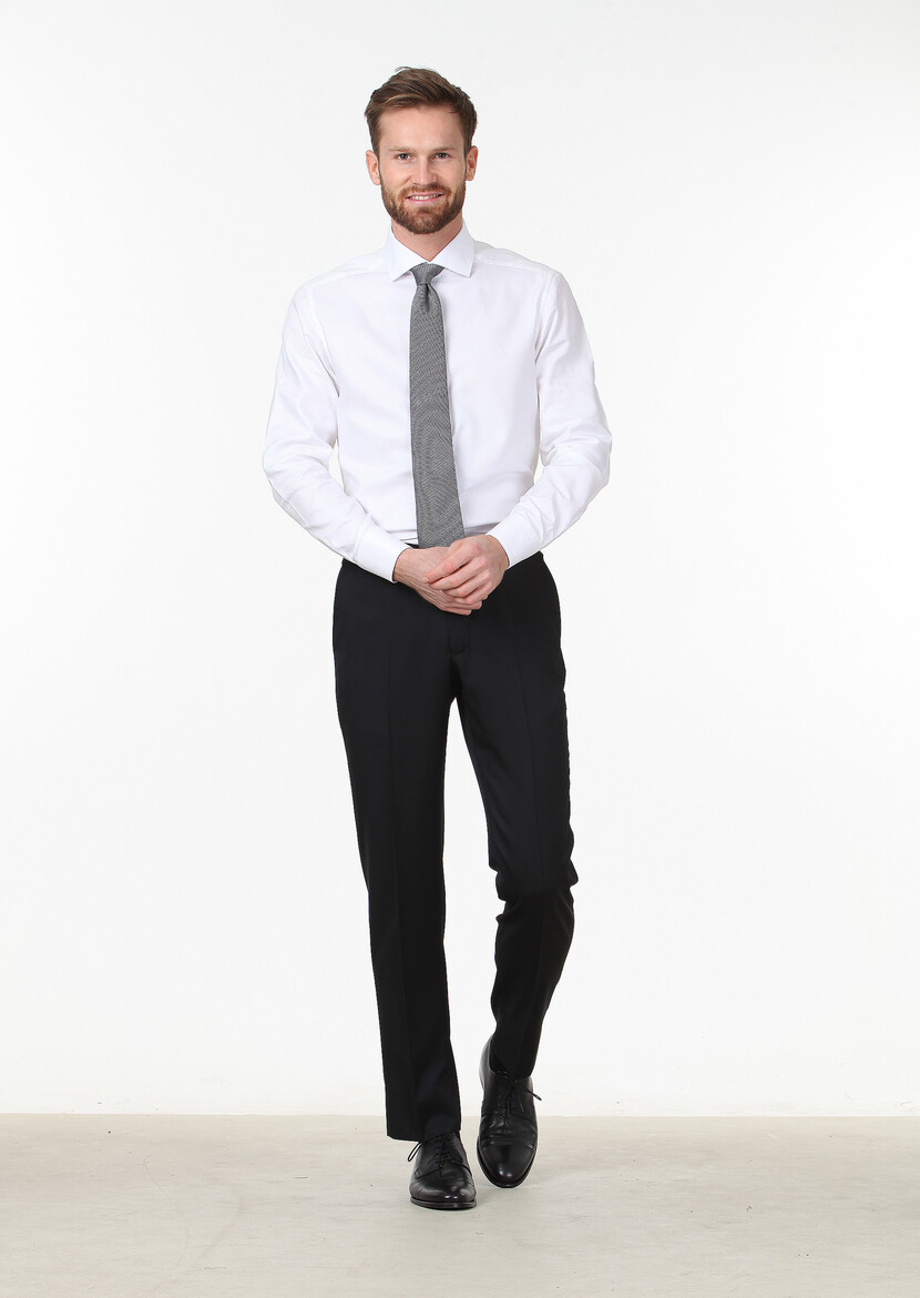 Black Material Regular Fit Classical 100% Wool Trousers - 1