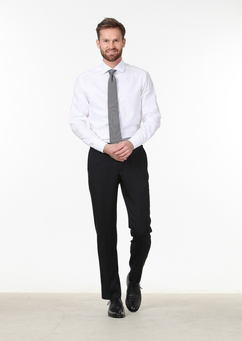 Black Material Regular Fit Classical 100% Wool Trousers 