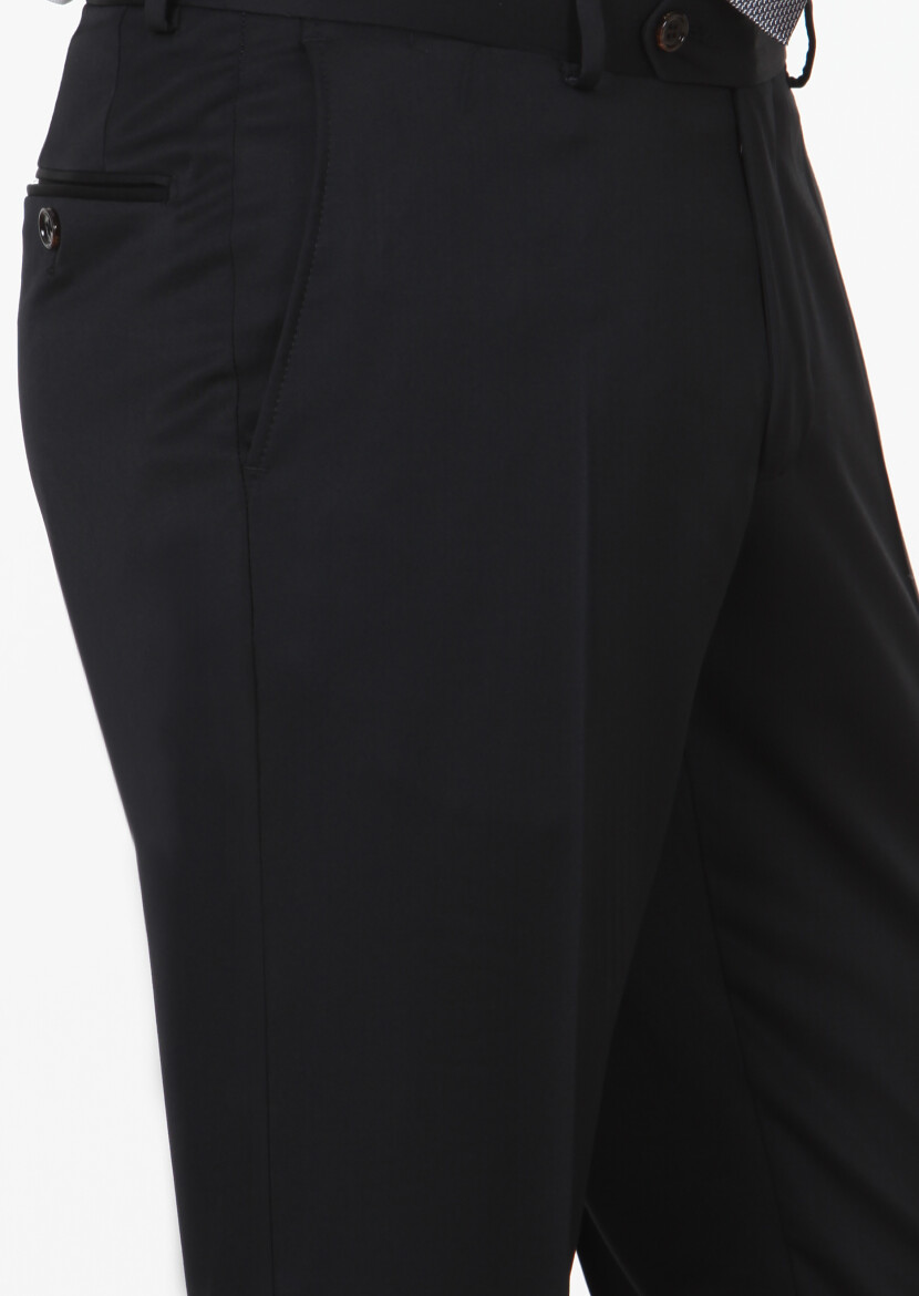 Black Material Regular Fit Classical 100% Wool Trousers - 3