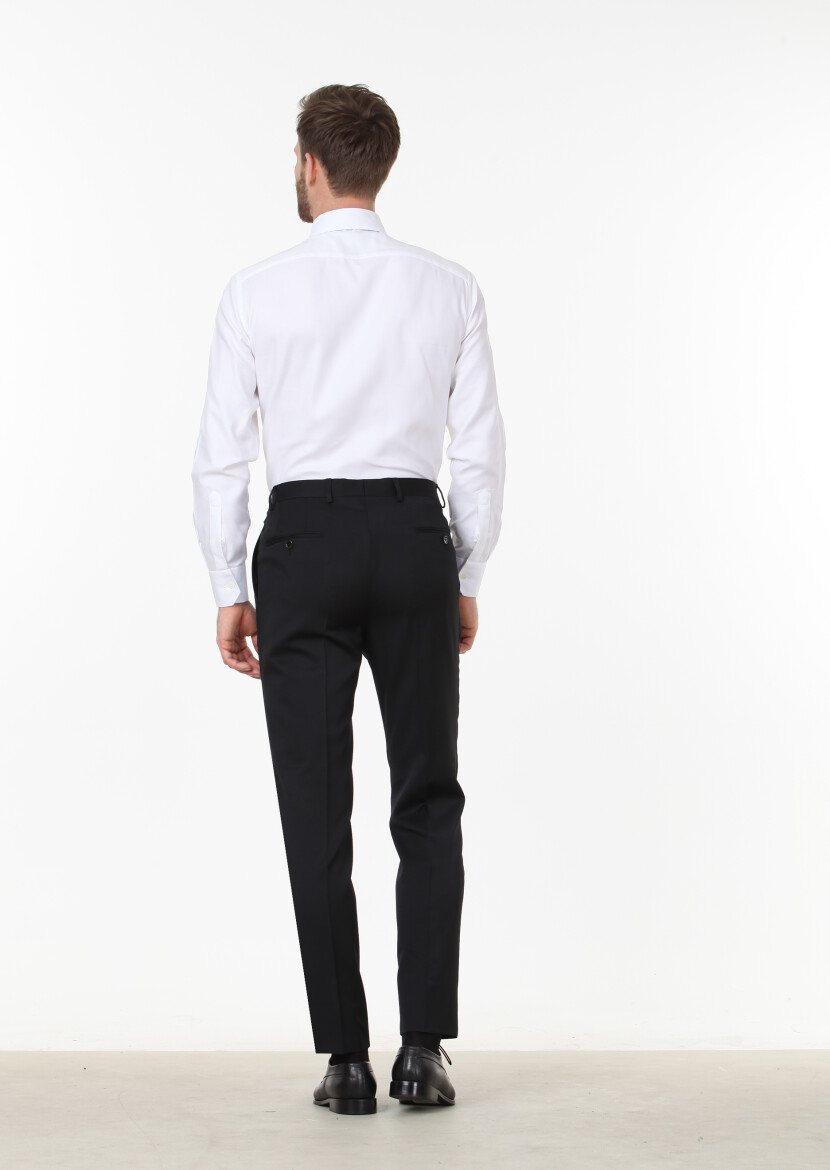 Black Material Regular Fit Classical 100% Wool Trousers - 4