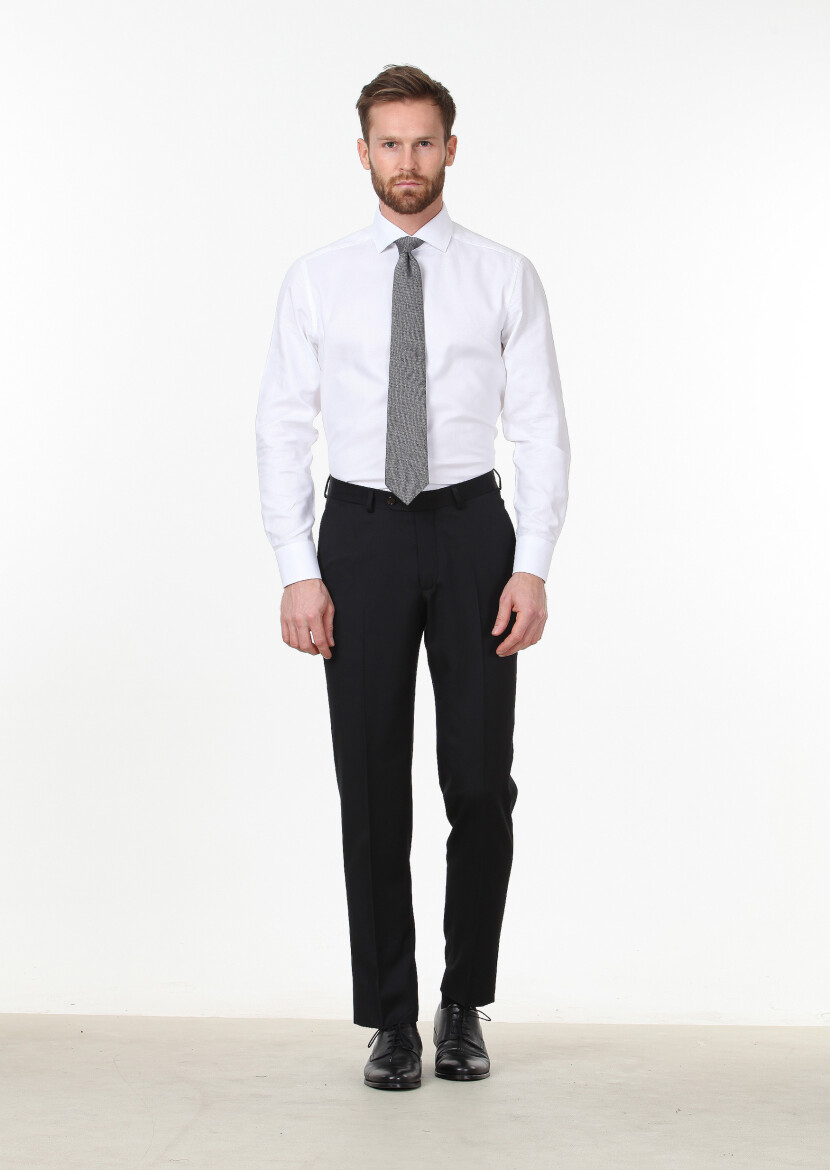Black Material Regular Fit Classical 100% Wool Trousers 