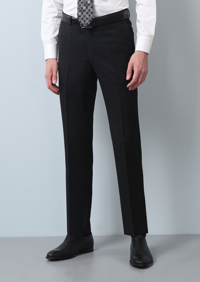 Black Material Regular Fit Classical 100% Wool Trousers - 2