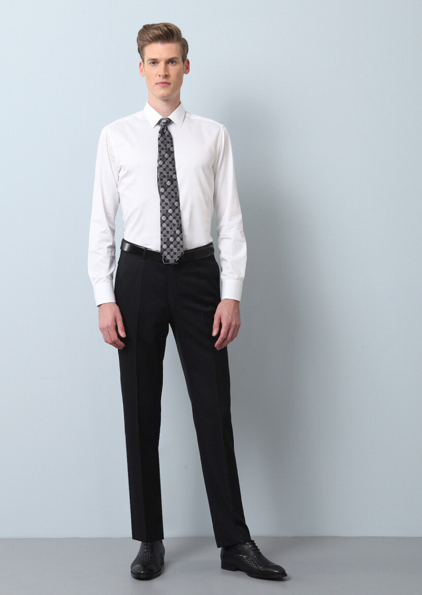 Black Material Regular Fit Classical 100% Wool Trousers - 1