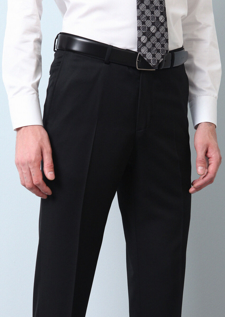 Black Material Regular Fit Classical 100% Wool Trousers - 3