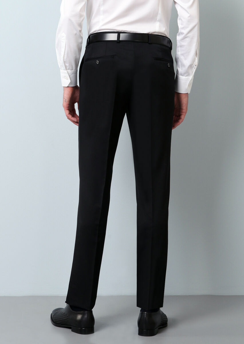 Black Material Regular Fit Classical 100% Wool Trousers - 5