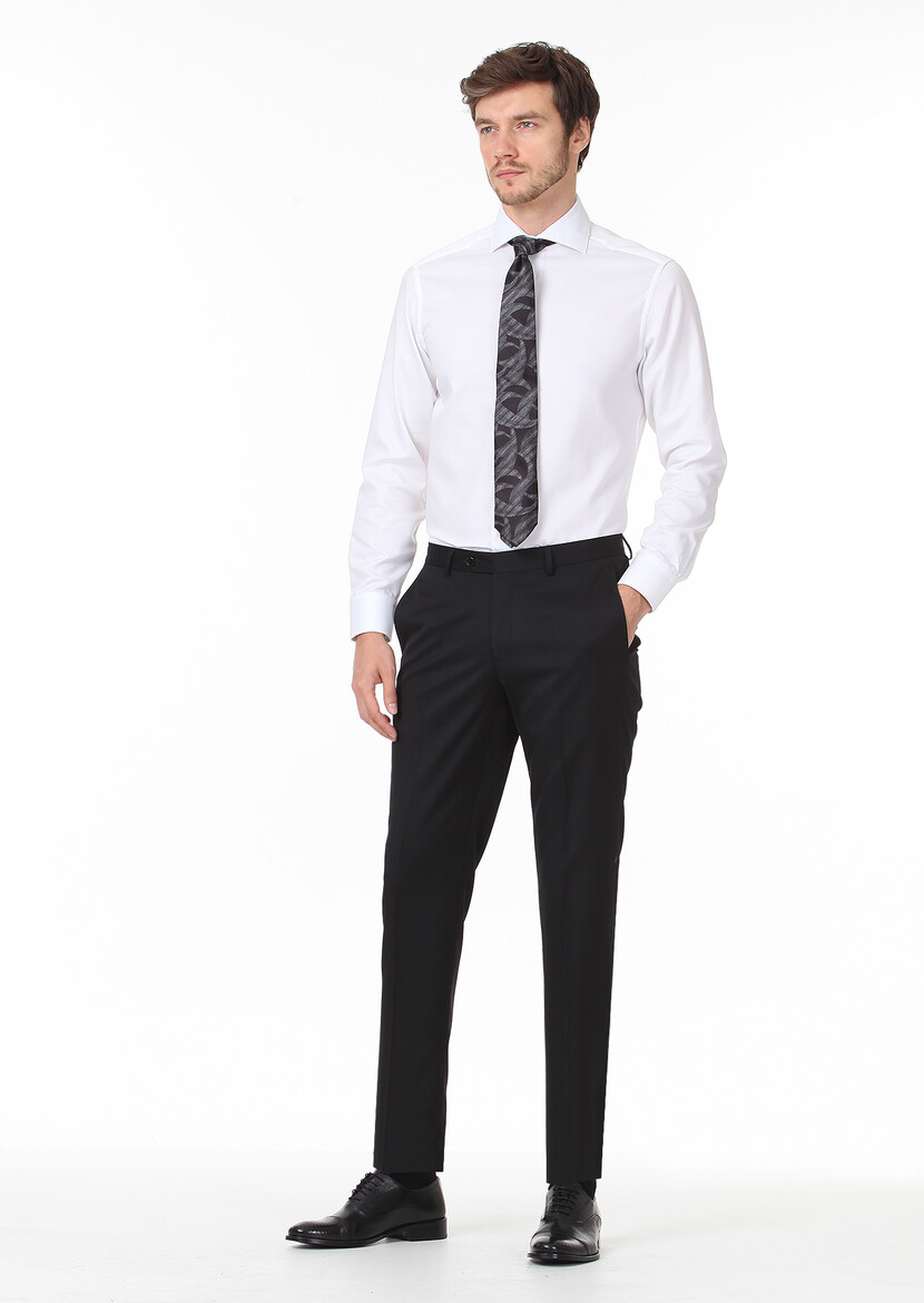 Black Material Regular Fit Classical 100% Wool Trousers 